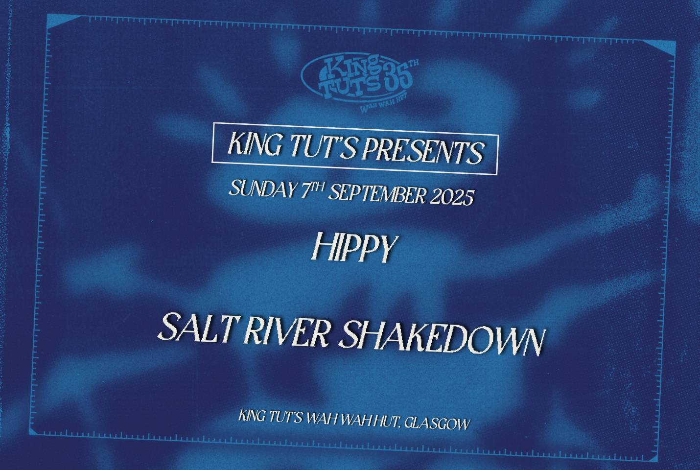 white text on blue background